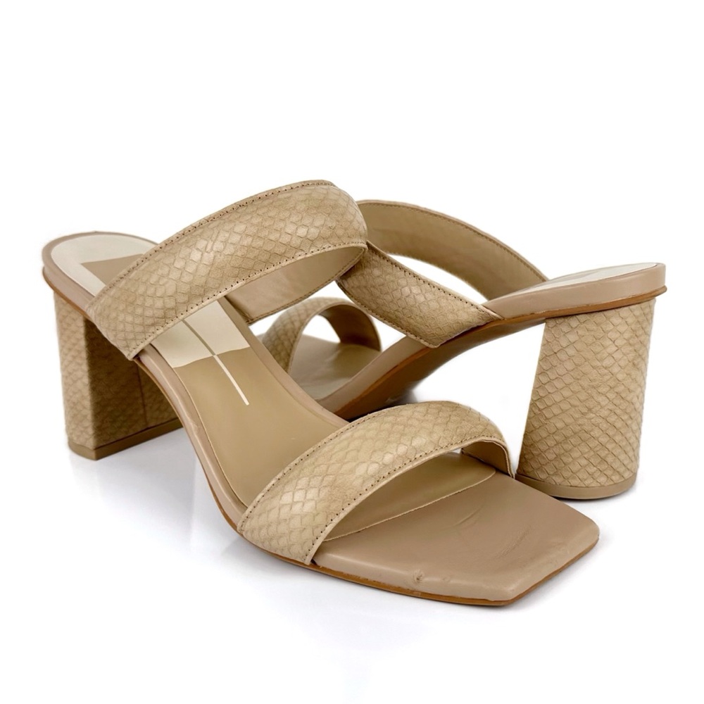Dolce Vita Women's Pascoe Taupe Embossed Stella Slip On Heeled Sandals Size 9.5